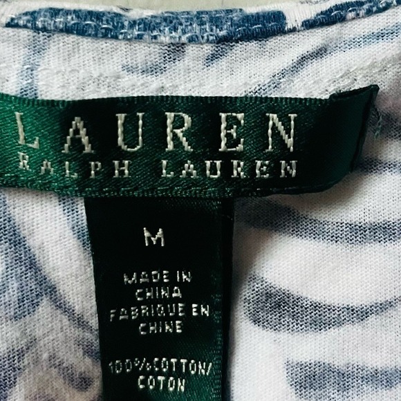 Lauren Ralph Lauren Blue Floral Ruffle Neck Cotton Sleeveless Top Womens Medium - Picture 8 of 12